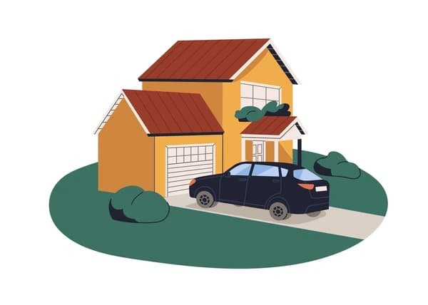 Illustration of a car parked in a home's driveway